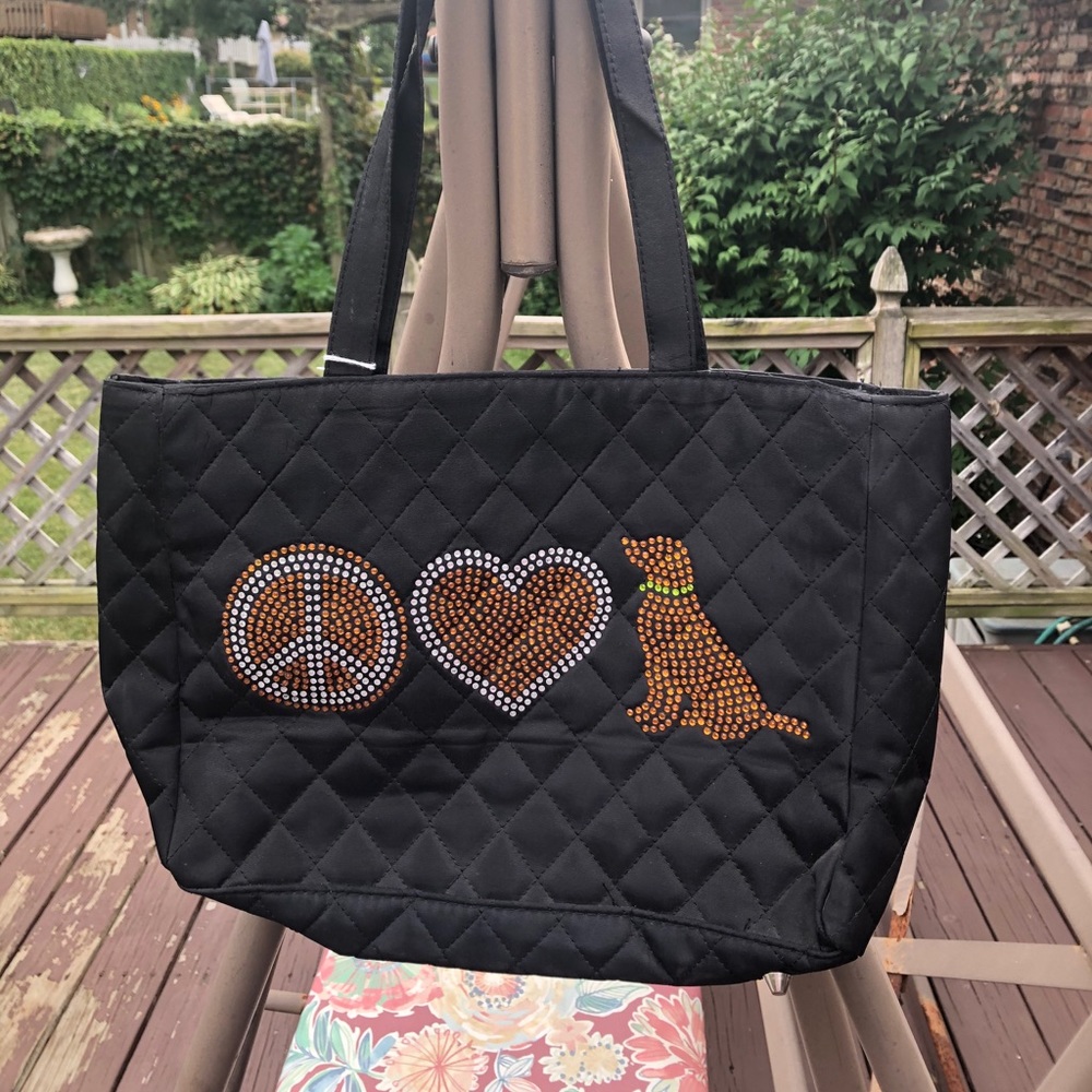Quilted Medium Black Rhinestone Handbag